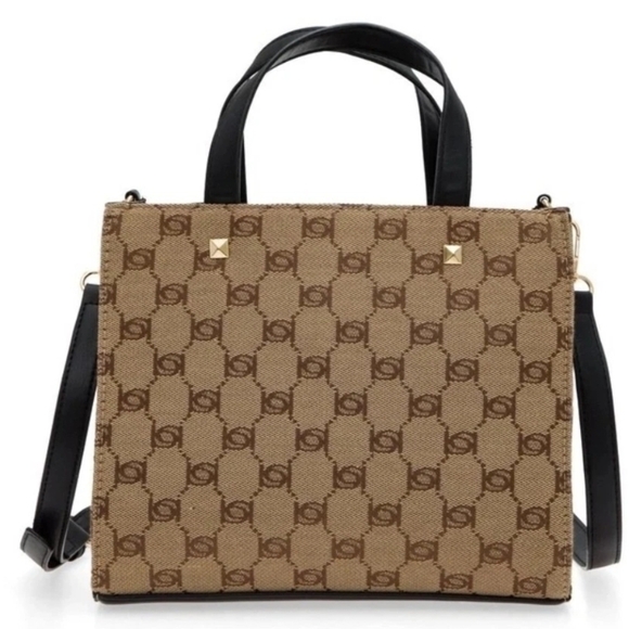 Bebe Los Angeles Talulla Mini Tan and Black Logo Tote - Picture 2 of 10